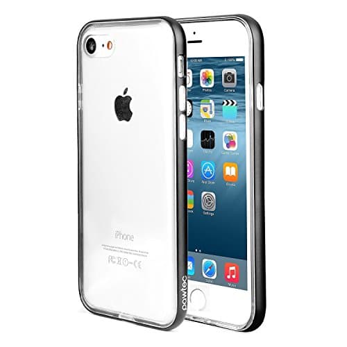 Pawtec Aluminum Frame iPhone 8 / 7 Clear Full Protective TPU Bumper Case - Bubble Free Scratch Resistant and Durable (Black)