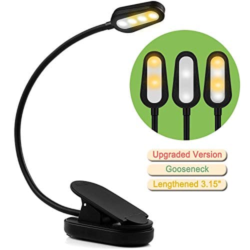 Lovne Rechargeable Book Light, Adjustable Flexible Easy Clip on LED Night Reading Light for Books in Bed with White and Warm Lamp (Black)