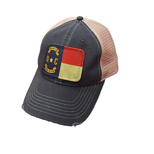 North Carolina Flag Distressed Trucker Snap Back Baseball Cap Navy