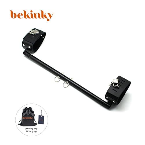 Bekinky Strength Training Metal Spreader Bar with 2 Leather Adjustable Cuffs Set, Black