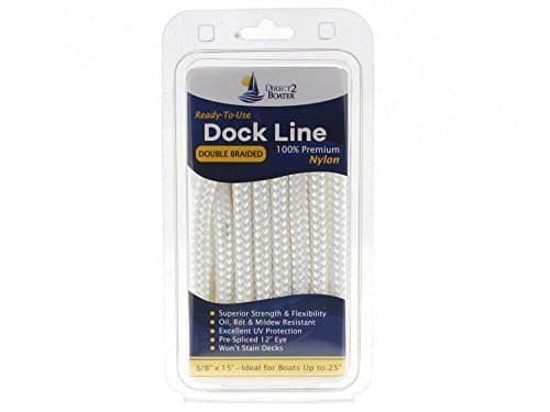 3/8" x 15' White Double Braided Premium Nylon Dock Line - For Boats up to 25'