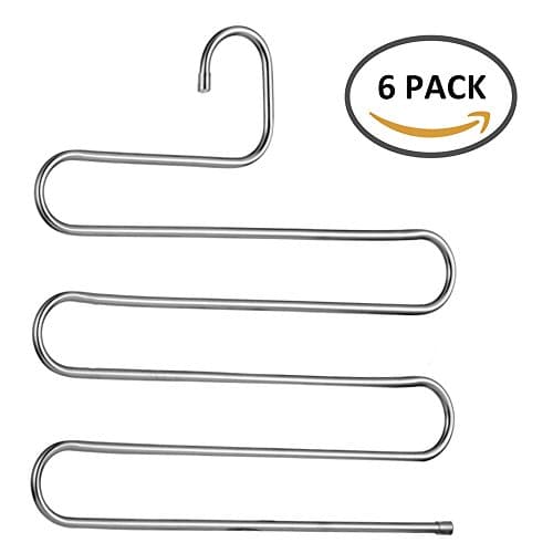FP S Type Pants Hangers Space Saving Metal Stainless Steel Hanger Multi-Purpose Hangers Storage Rack for Clothes Pants Jeans Scarf Tie (6)