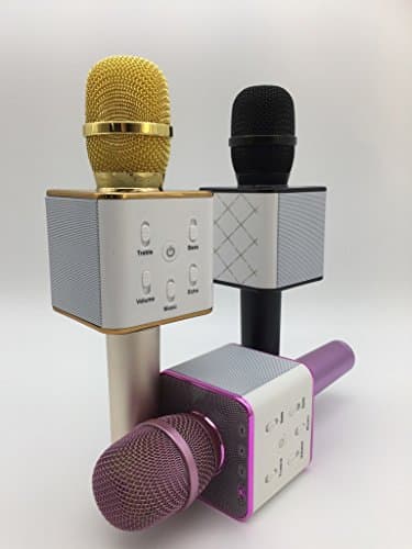 IHG, Q7 Wireless Player Condenser Microphone Handheld With Mic Dual Speakers For Wireless Bluetooth Speaker, Studio Singing Speaker for iPhone and Android Cellphone, Smartphone, (Black)