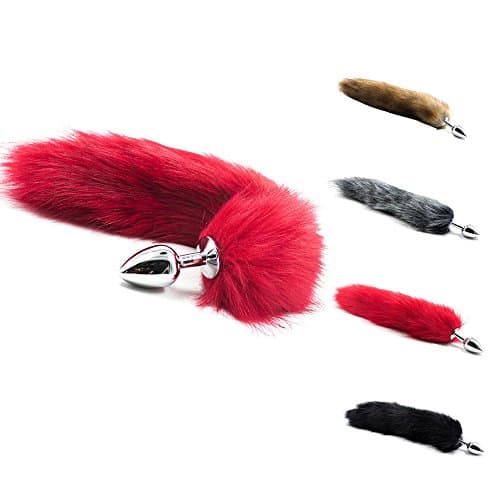 Butt Plug Stainless Fox Tail for Halloween Cosplay Costume (red, M)