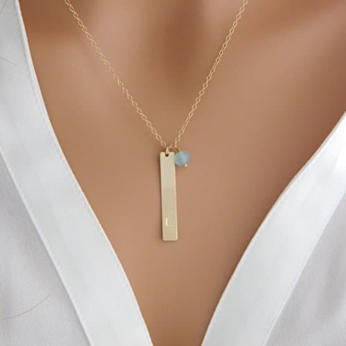 Genericpersonalized birthstone initial necklace, vertical gold bar necklace with birthstone, name on bar necklace, vertical bar with birthstone, mother necklace Mother's Day Gift for New Mom, Baby Birthstone