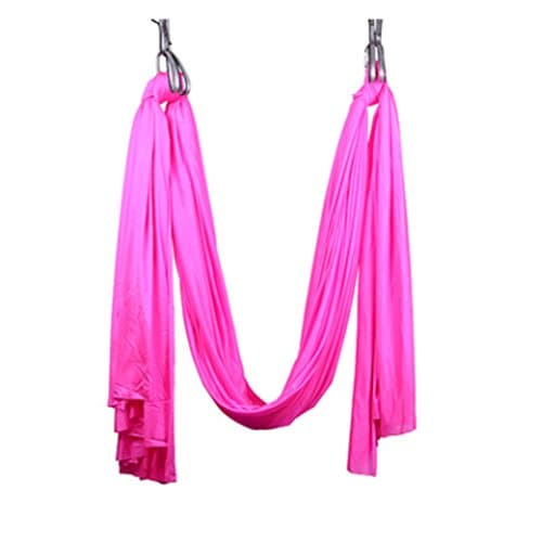 MHSH 8Color Size 5×2.8m(width)/5.5×3yards Anti-Gravity Arial Yoga Swing Hammock Pilates bodybuilding Fitness Inversion therapy with Carabiner Daisy Chain and Ceiling Bolts Silk Nylon Fabric (Pink)