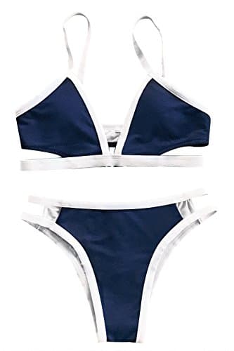 Seaselfie Women's Denim Stitching Push Up Bikini Sets with Removable Padding Bra, XX-Large