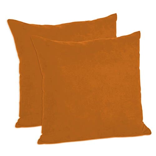 MoonRest Pack of 2- Suede Square Decorative Throw Pillow Covers Sofa sham Solid Colors Couch Cushion Pillowcases (16 x 16 Rust Orange)