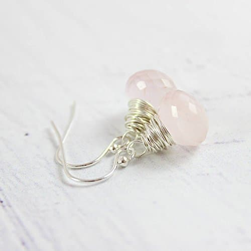 Light Pink Rose Quartz Sterling Silver Earrings
