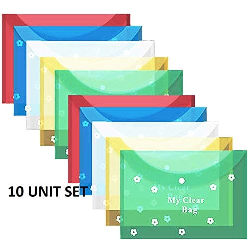 A4 Document File Bag, Colour Transparent Envelope Holder Storage Case, Snap Button Organizer, Clear Flower Plastic Container for Papers, Stationery
