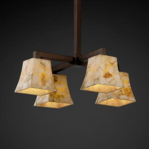 Justice Design Group Alabaster Rocks! 4-Light Chandelier - Dark Bronze Finish with Shaved Alabaster Rocks Cast Into Resin Shade