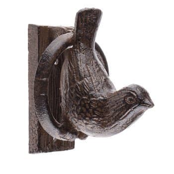 ABC Products - Heavy Cast Iron -Medium Size Sparrow - Perched On a Ring - Hammer Door Knocker - Has That Old World Look - (Distressed Brown Finish - Primitive Design)
