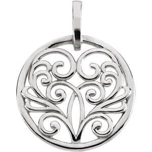 14K White Gold Circular Filigree Pendant