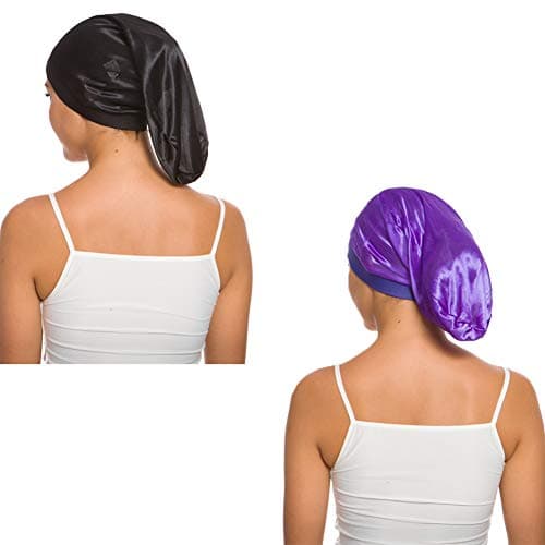 Unisex Open Back Spandex Dreadlocks Braids Hair Bonnet Cap Long Cylinder Sleep Slouch Hat for Men Women (Black+ Purple)