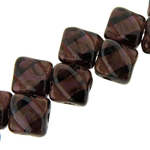 Dark Amathyst Picasso 6mm Diamond Glass Czech Two Hole Tile Bead 40 Beads