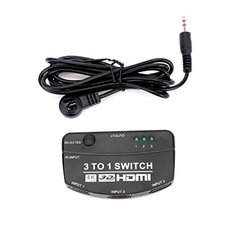 READO 3 Port HDMI Switch 3 In 1 Out HDMI Switcher with Remote Control Support 4Kx2K 3D 1080P for HDTV, Xbox, PS3, PS4, Blue-Ray DVD Player