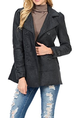 KB Apparel Womens Double Breasted Wool Blend Hooded Pea Coat