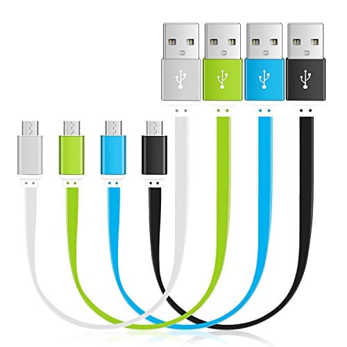 Short Micro USB Cables,Aupek 4pack 0.66 FT/20CM Flat Micro USB to USB Charger Android Charging Cords for Charging Station,Samsung Galaxy S6 S7,Google,Nexus and More(Black White Blue Green)