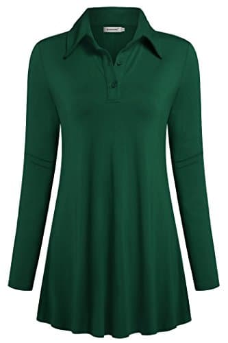Polo Tunic Top for Women,Kospoon Pullover Shirts Solid Color Blouses Green M