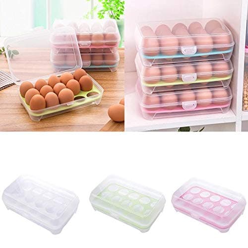 Shirazawa Portable Plastic Egg Tray Holder Storage Box Container Organizer Bin with Lid for Kitchen Refrigerator Fridge