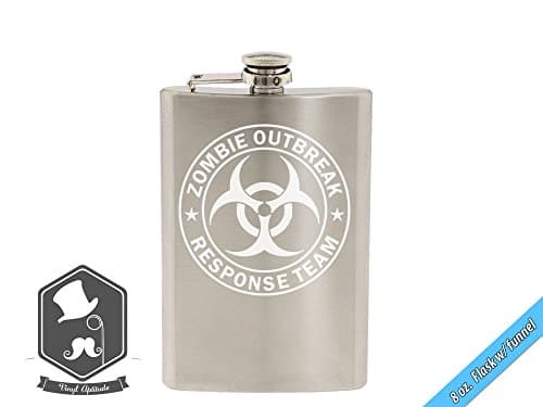 Zombie Outbreak Response Team Radioactive Symbol Art 8 OZ Hand-made Etched Stainless Steel Hip Flask with Funnel