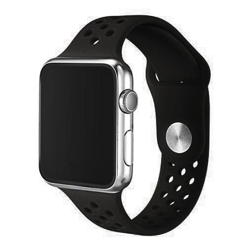 Vteyes Apple Watch Sport Band, Soft Silicone Replacement Strap For Apple Watch Series 1 Series 2 (Black 2, 42MM M/L)