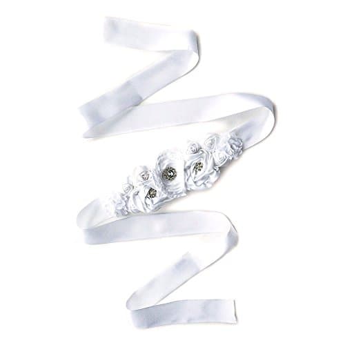 Flower Rhinestone Sash by Full Swoon (White)