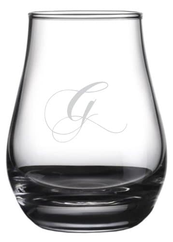 Chopin Script Etched Monogram Spey Dram Whisky Tasting Glass (Letter G)