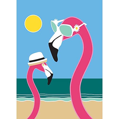 Sunning Pink Flamingos Beachy Teal Blue 13 x 18 Rectangular Small Garden Flag