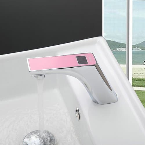TougBoo Pink Sensor Torneira Digital Display Temperature Bathroom Automatic Hands Touch Sensor Basin Chrome 89020 Sink Tap Mixer Faucet,Chrome,Pink