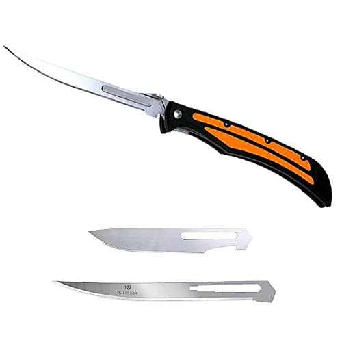 Save set Havalon Baracuta Edge Folding Fillet Knife with 5" Blades, Black/Orange Plus 115XT Replaceable Blades (5-Pack), 4 3/8-Inch Plus 127XT Replaceable Blades (5-Pack), 5-Inch