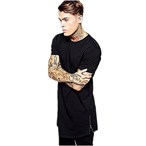 2017 Summer Short Sleeve T Shirt Extend Swag Side Zip T Shirt Super Longline Cotton T-Shirt Curve Hem