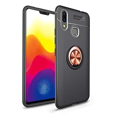 Nova 3i Case, Linberfor TPU Dual Shockproof Protection Cover with 360 Degree Rotation Ring Holder for Huawei Nova 3i Compatible with for Magnetic Car Mount (Black+Rose Gold)