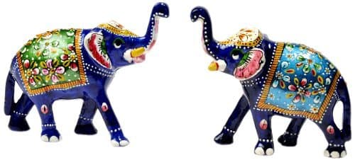 GREENTOUCH CRAFTS Brass Enamel Work Elephant (7.62 x 7.62 cm, Blue)