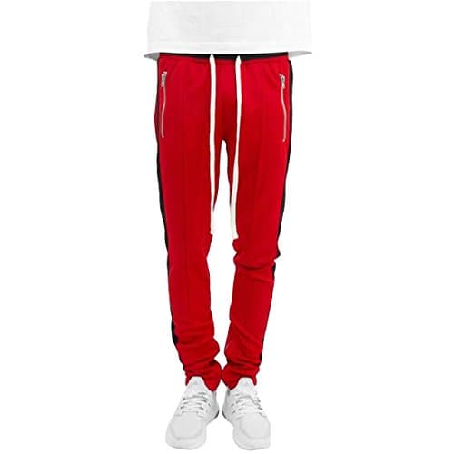 ONCEGALA Men's Hip Hop Poly Side Ankle Zip Long Drawstring Techno Track Pants