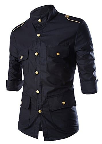 L.T.S Men's Cool Army Style Gold Shoulder Strap Seven Sleeves Medium Black