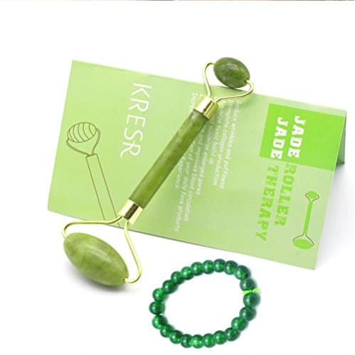 KRESR Jade Roller for Face Massager,Jade Roller Massager,Jader Roller Neck Healing Slimming Massager Therapy,Anti-aging Jade Roller for Wrinkle Treatment Real Jade 100% Jade, with Agate Bracelet