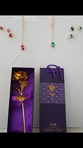Jewelry Gift Set Bundle Includes 24k Gold Plated Rose Flower and qty 2 necklace sets with matching earings and rings beautiful Christmas gift, Valentines DAY Gift, The Perfect Birthday Gift
