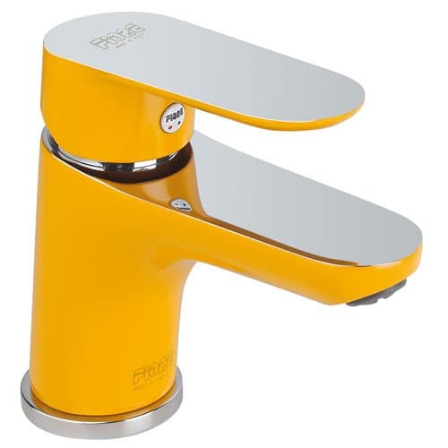 Basin Single-lever Tap Fitting Yellow and Chrome with Connecting Rod/Eccentric Drainage Set with Ceramic Cartridge for Bathroom Sink/Wash Basin/Wash Bowl, DVGW + Svgw Kevon Chic Range