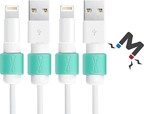 LimitStyle Lightning Saver 'M' With Neodymium Magnet : Cable Protector and Holder x 4 To Protect and Hold The Apple Charging / Data Cords Of Your iPhone / iPad / iPod / Watch (Turquoise)