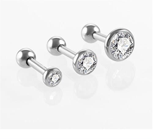 Stainless steel CZ Internally Threaded Labret Monroe Lip Ring Tragus Nail Helix Earring Stud Piercing16G 3pcs