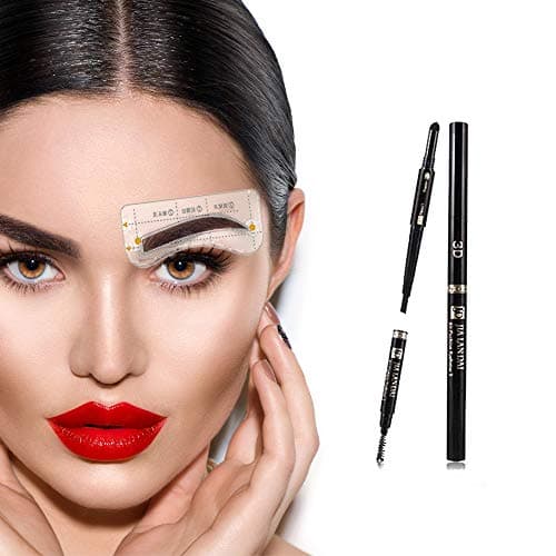 Eyebrow Stencil with Eyebrow Pencil - Brow Stencil Ruler Shaping Template for DIY Grooming – Eyebrows Grooming Stencil Kit Reusable Styling Tool, 32pcs (Autumn wave style stencil&black eyebrow pencil)