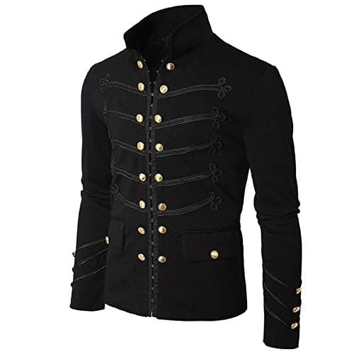 Men's Coat Jacket Gothic Steampunk Embroider Button Military Blazer Parade Stand Collar Outwear Uniform