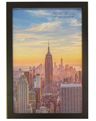 Frame Amo 12x18 Black Modern Picture or Poster Frame, 1 inch Wide Border, Smooth Wrap Finish, Acrylic Face