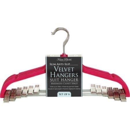 Simplify Velvet 6 Pack Suit Hanger with Clips, Fuchsia