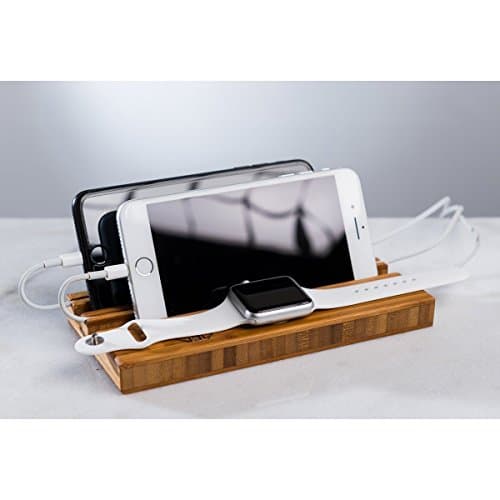 Men Gift Him Phone Stand Dock Dad Mom Boyfriend Personalized Man Charging Station Wood Techie Monogram iPhone Android Smartphone Double Slot