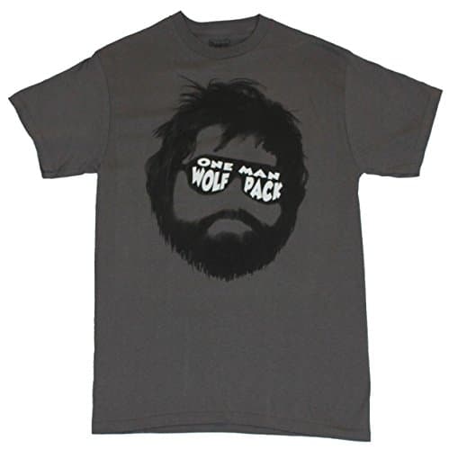 Hangover Mens T-Shirt - "One Man Wolf Pack" Face Image (Large) Dark Gray