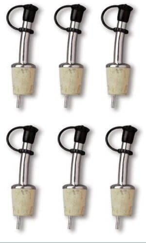 Chrome Plated Bottle Pourer with Cap and Natural Cork - Set of 6