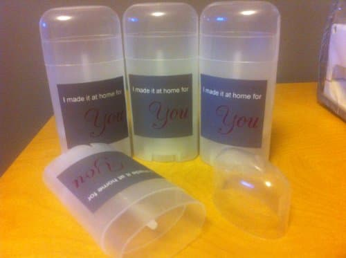 5 Deodorant Containers Empty - With "I Made It At Home for You" on Outside by Oils2Health