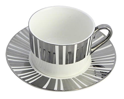 Gracie China Cup with Saucer - Bold Silver Stripes